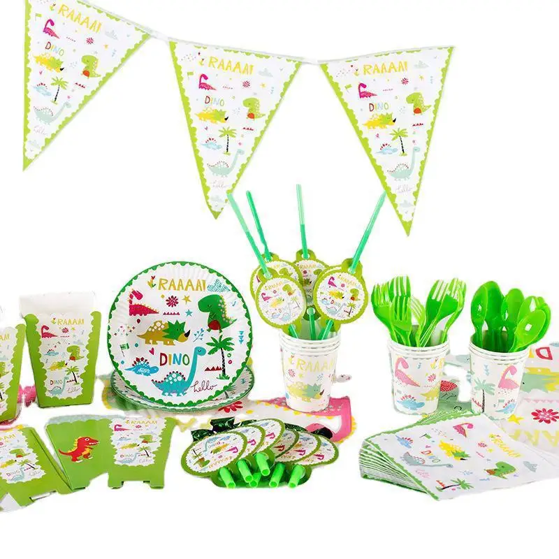 Dinosaur Birthday Party Decoration Tableware Set Tablecloth Backdrop Paper Cup Plates Kid Party Supplies Happy Birthday Dinosaur
