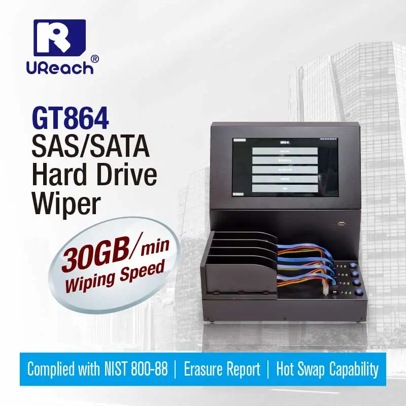 U-Reach GT864 4 Bahías 30GB/min SAS SATA HDD SSD Borrador de Datos Destructivo