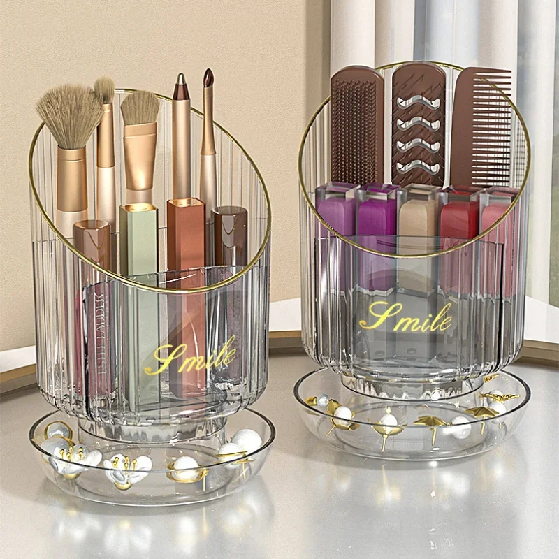 4 Grid Large Capacity Makeup Nail Brush Storage Box Dustproof Pen Holder Clear 360° Rotating Lipstick Eyebrow Nail Tweezers Tool