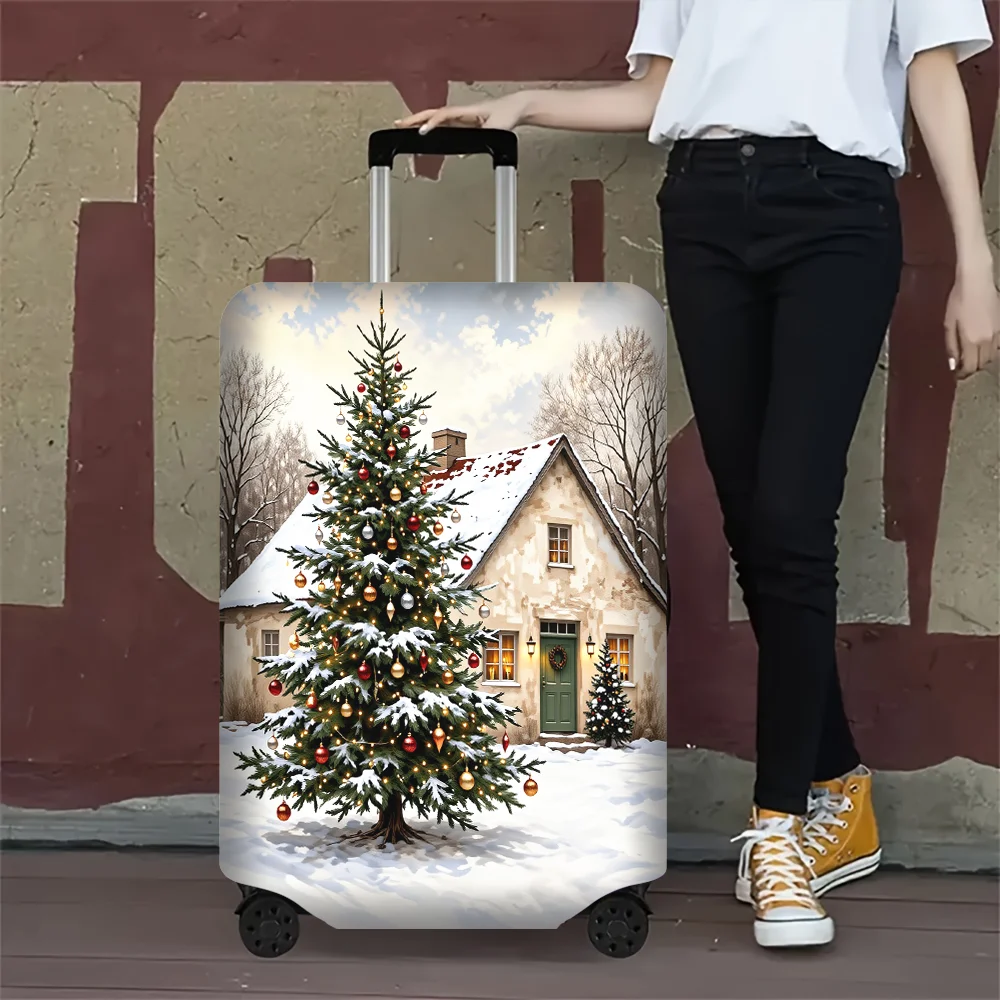 1PC Christmas tree print luggage cover for luggage sizes 18 – 32 inches; dust and elastic travel accessories to protect your lug