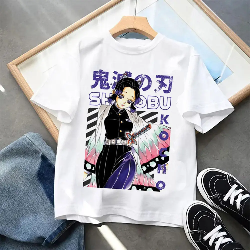 Summmer Demon Slayer Shinobu Kocho Printed T-shirt Men's and Women's T-shirt Children's and Parental Clothing Boy Girl T-shirt