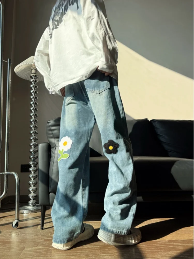 

American Sle Hip Hop Men's Denim Jeans Autumn Winter Waed Outfit Micro Flared Pants Embroidered Vintage CleanFit Trousers