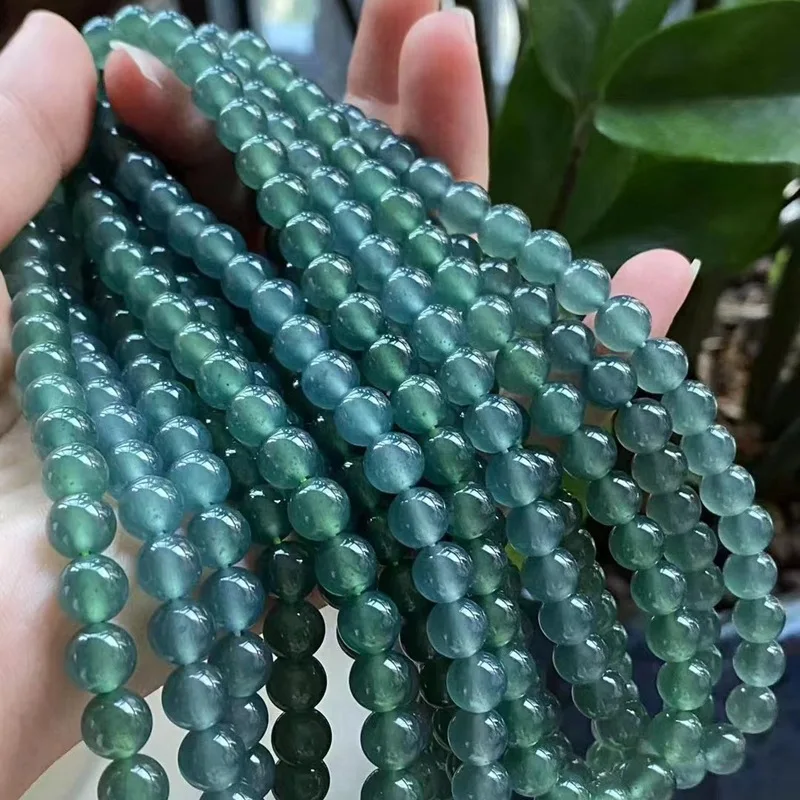 Natural a Cargo Jadeite Jade HighTransparent Plastic Green Deep Sea Blue Multi-Circle Bead Necklace Bracelet