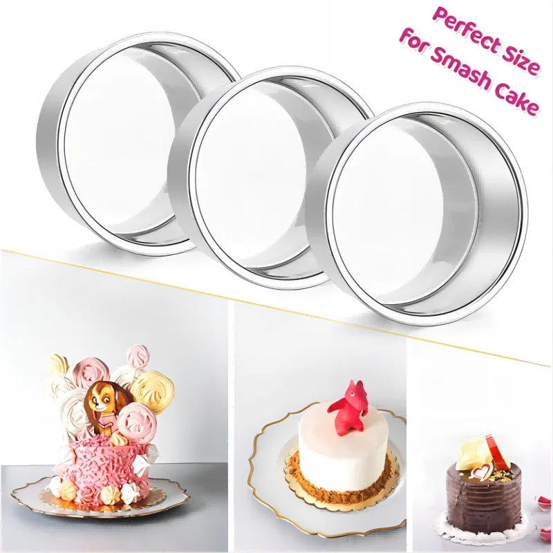 4 Inch Small Cake Pan Set of 3, Stainless Steel Mini Round Smash Cake Baking Pans, Mirror Finish & Dishwasher Safe