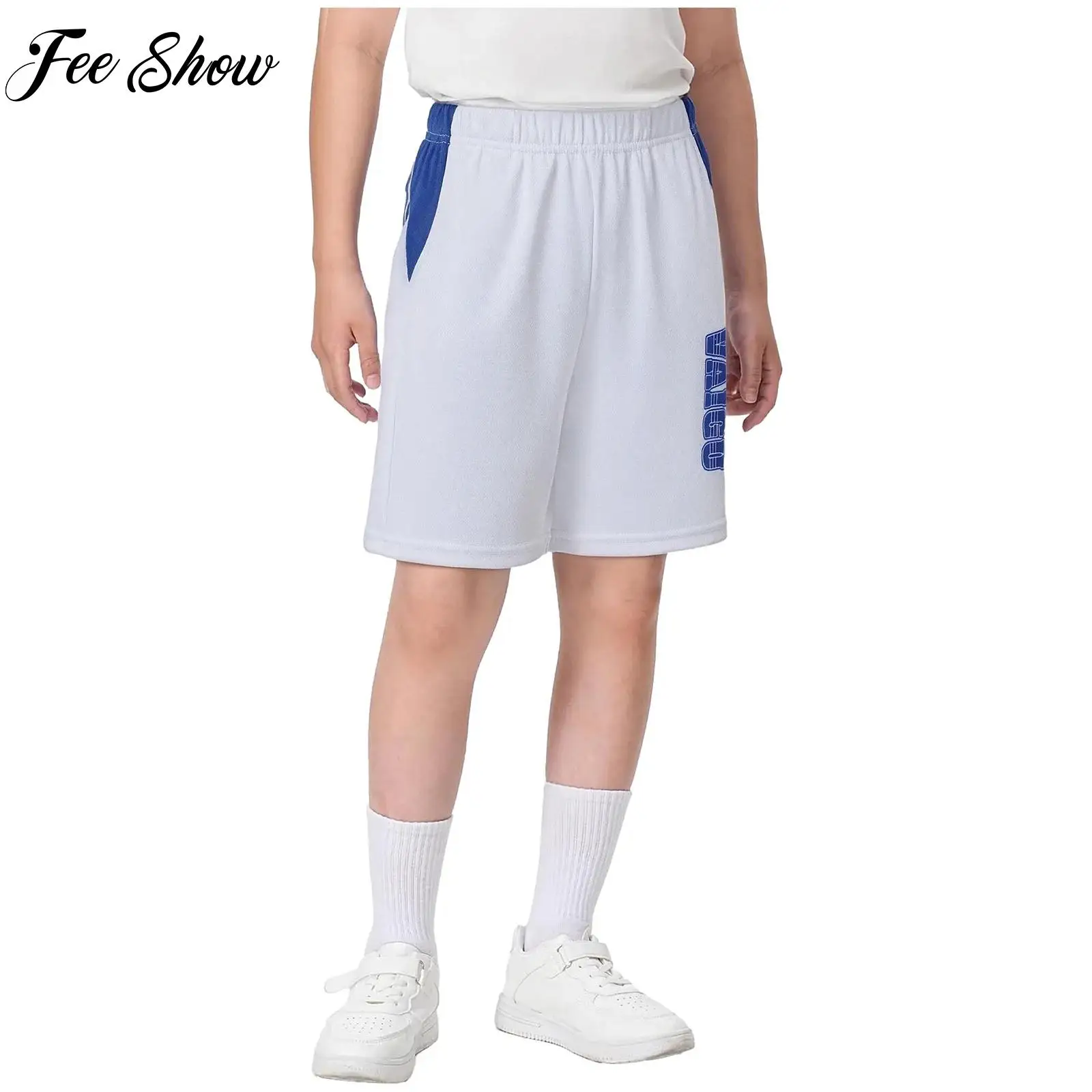 

Boys Sports Stretchy Shorts Children Soccer Basketball Uniform Quick-Drying Shorts with Pockets for Running Cycling Active Wear