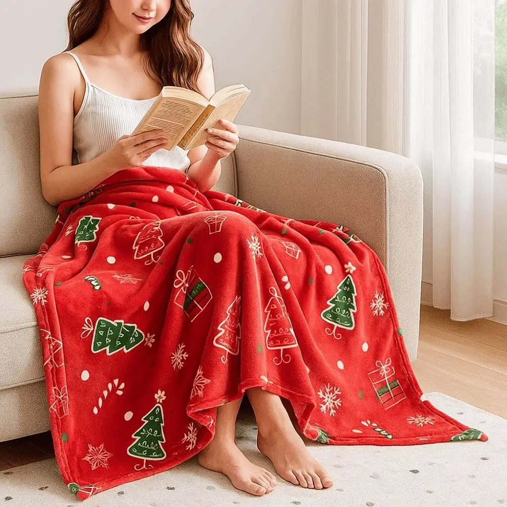 Thickened Christmas Flannel Blanket Fluffy Throw Soft Air Condition Blanket Warm Comfortable Aircon Blanket Merry Christmas Gift