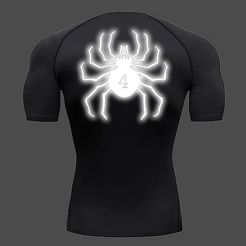 Spider Print Reflective Compression Shirts for Men Gym Workout Fitness Undershirts Quick Dry Athletic T-Shirt Tops Sportswear