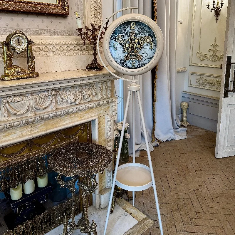 Vintage Floor Clock Living Room Creative Metal Standing Clock Aesthetic Noiselessly Mechanical Gear Clocks Decorative Furniture