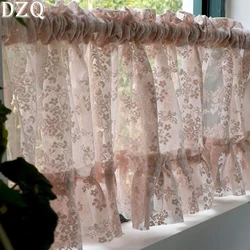 Korean/Japanese Pink Lace Short Curtains Korea Pastoral Flowers Half Curtains for Kitchen Valance #A358