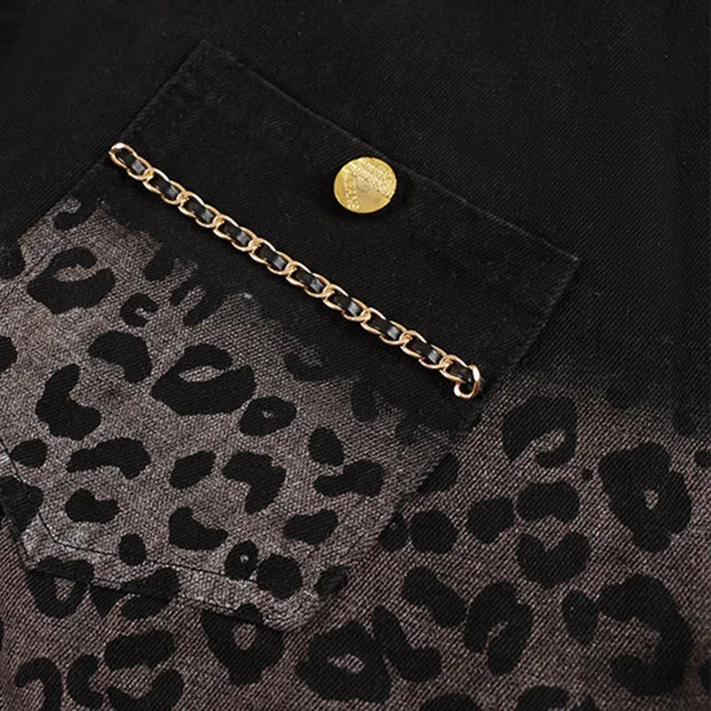 Gradient leopard print denim jacket for women in spring and autumn, loose and casual design, short jacket, trendy top