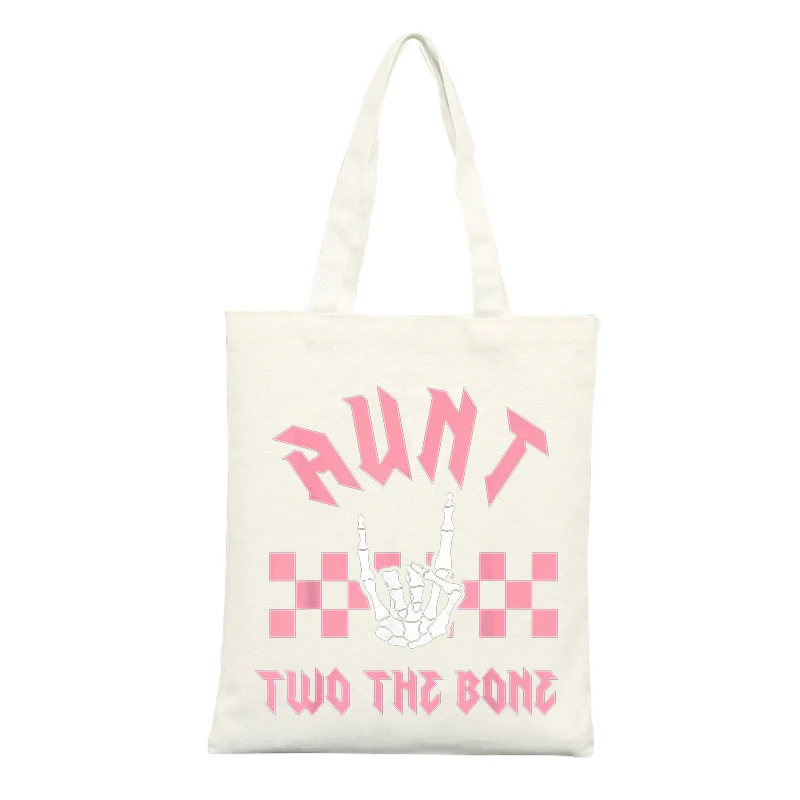 Canvas Tote Bag with Skeleton Hand and Checkered Pattern, Streetwear Style for Casual Outings and Shopping