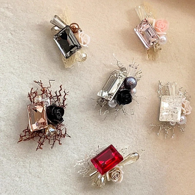 1PCS 오간자 3D 스택 네일 아트 라인스톤 파이어 참스 부품 진주 크리스탈 다이아몬드 액세서리 네일 장식 용품