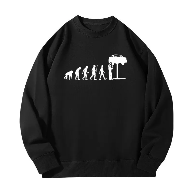 Evolution of Car repair Printed Sweatshirts Round Collar Long-Sleeve Men Women Pullovers Tops