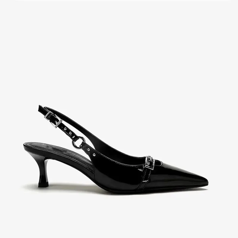 Sweet Sandals for Women Office Career Thin High Heels Shoes Woman Rivet Buckle Strap Square Buckle Summer Shoes Sandalias