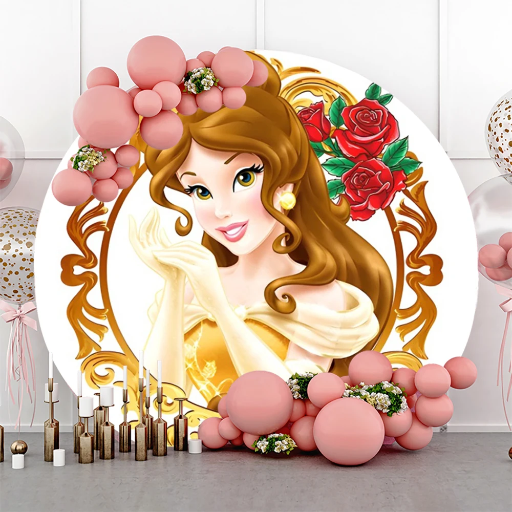 Belle Beauty and the Beast Backdrop And 3 Cylinder Covers Background For Photography Baby Shower Girl Birthday Party Decoration
