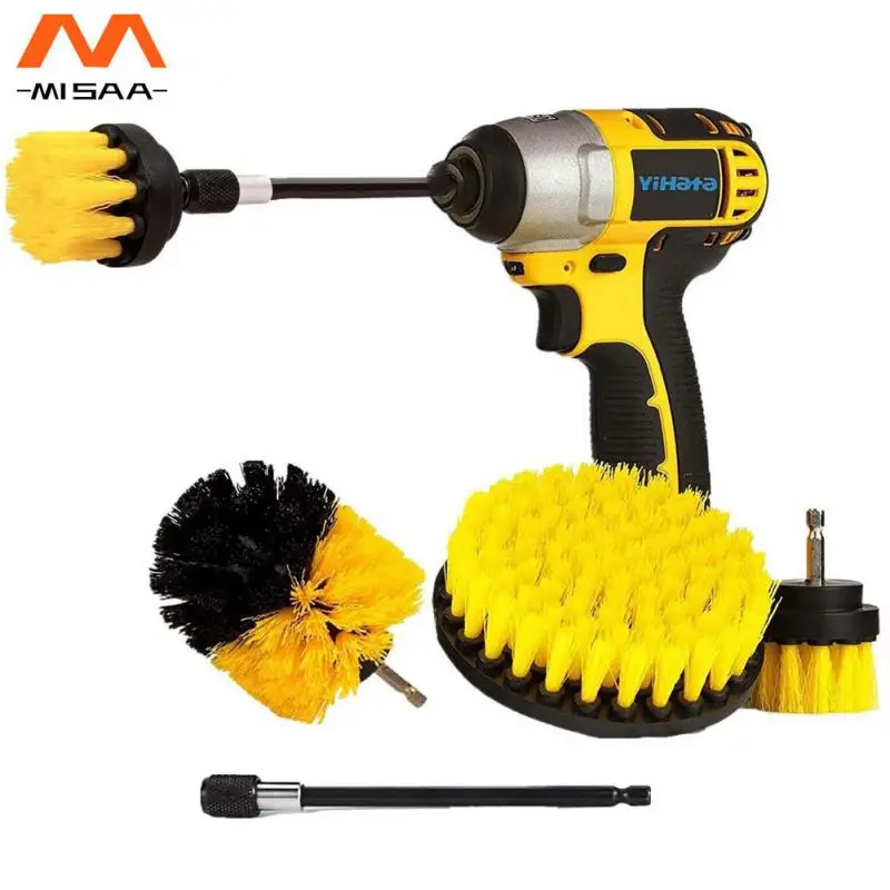 Brush Attachment Set Auto Tires Cleaning Drill Brush Polisher 2/3.5/4/5 Round Plastic Brush Scrubber Brushes With Extender