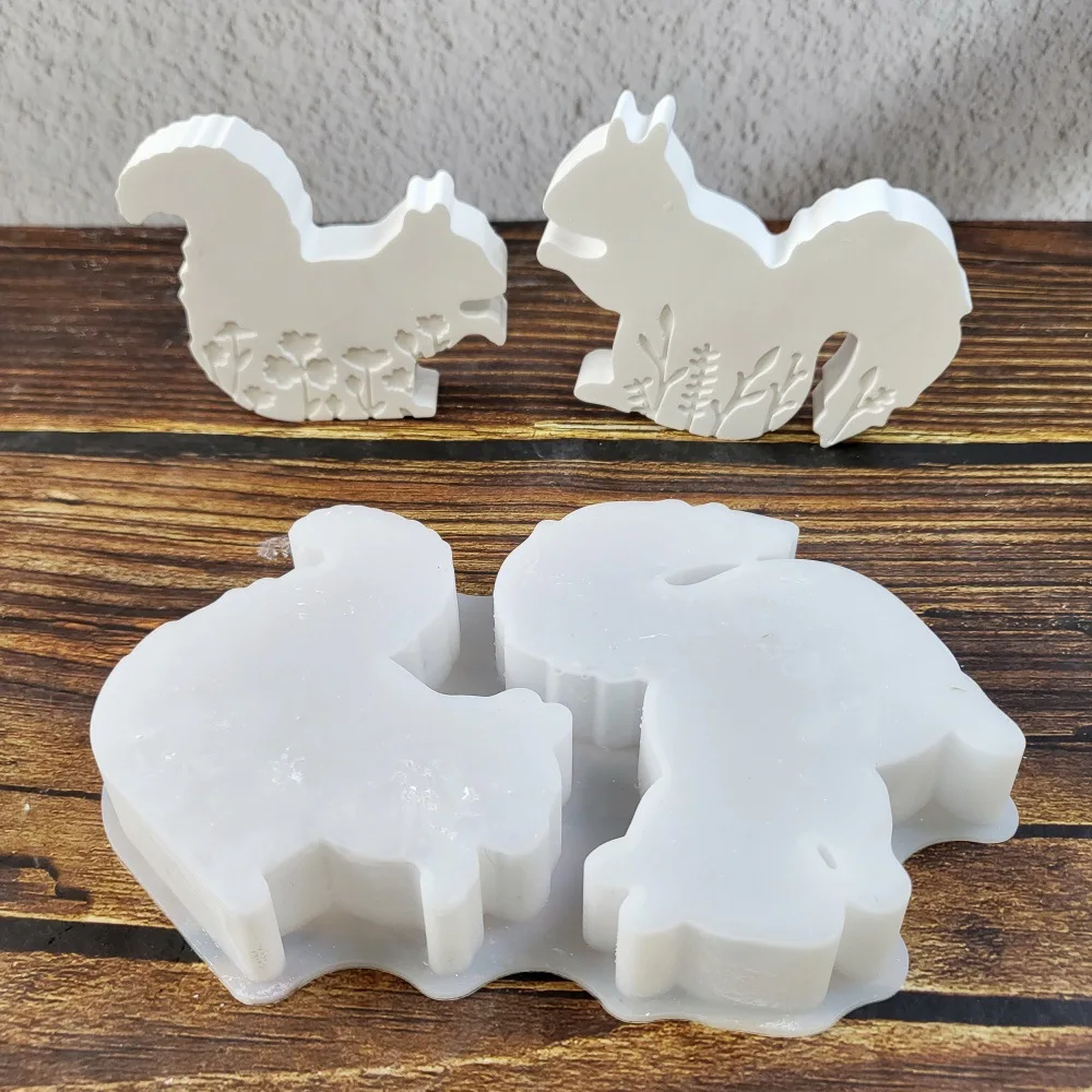 New Hot Selling Mould YldSquirrel Figurine Decorative Cement Plaster Mold Home Ceramics Decor Display Stand DIY Silicone Molds