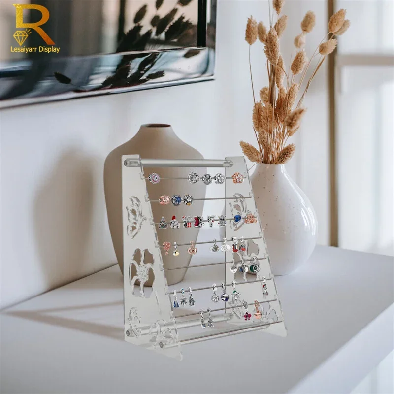 Transparent Acrylic Pendant Earring Display Stand Bracelet Bead Collection Holder Rondelles Rack Pandora E Series Charm Rod Tray