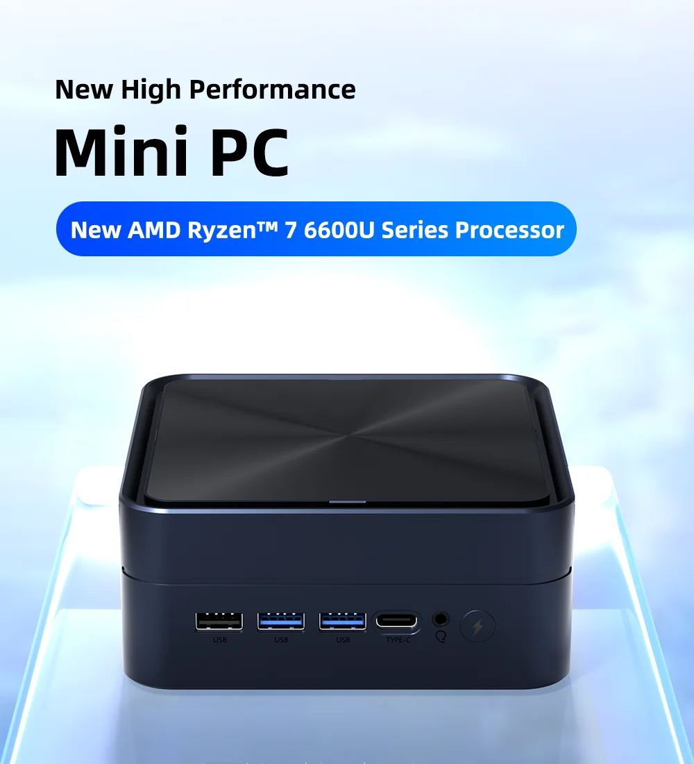 YCTipc Mini PC AMD Ryzen 7 6600U LPDDR5 1TB M.2 SSD Computadores de mesa com suporte para exibição 4K HDMI/WiFi6/USB3.2/Escritório