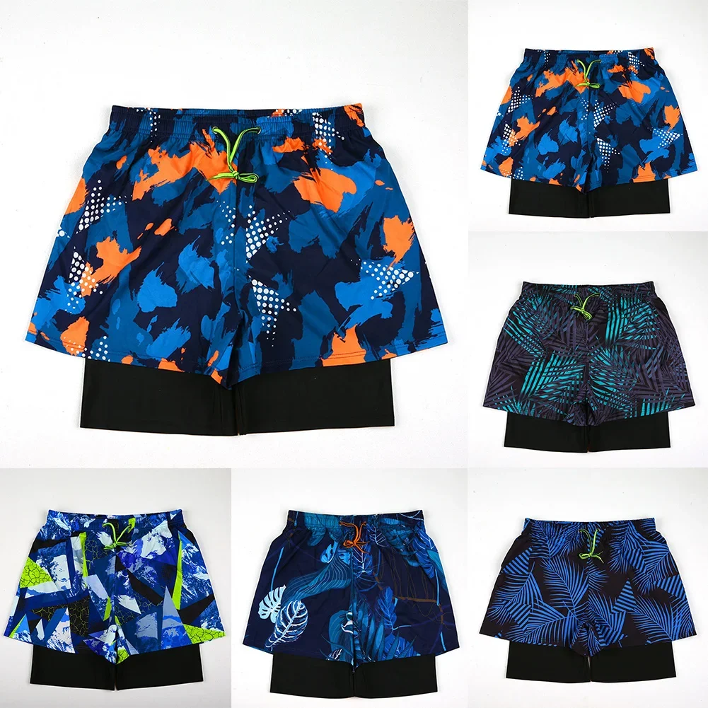 Men Swimming Liner Stretch Swimwear 2 In 1 Quick Drying Running Gym Swim Shorts