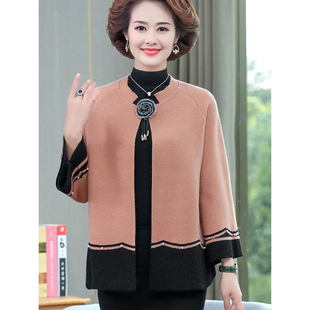 2023 New Spring Autumn Mother Sweater Knitted Cardigan   Jacket Noble Elegant Womem Sweater Coat Middle Aged Female Knitwear Top