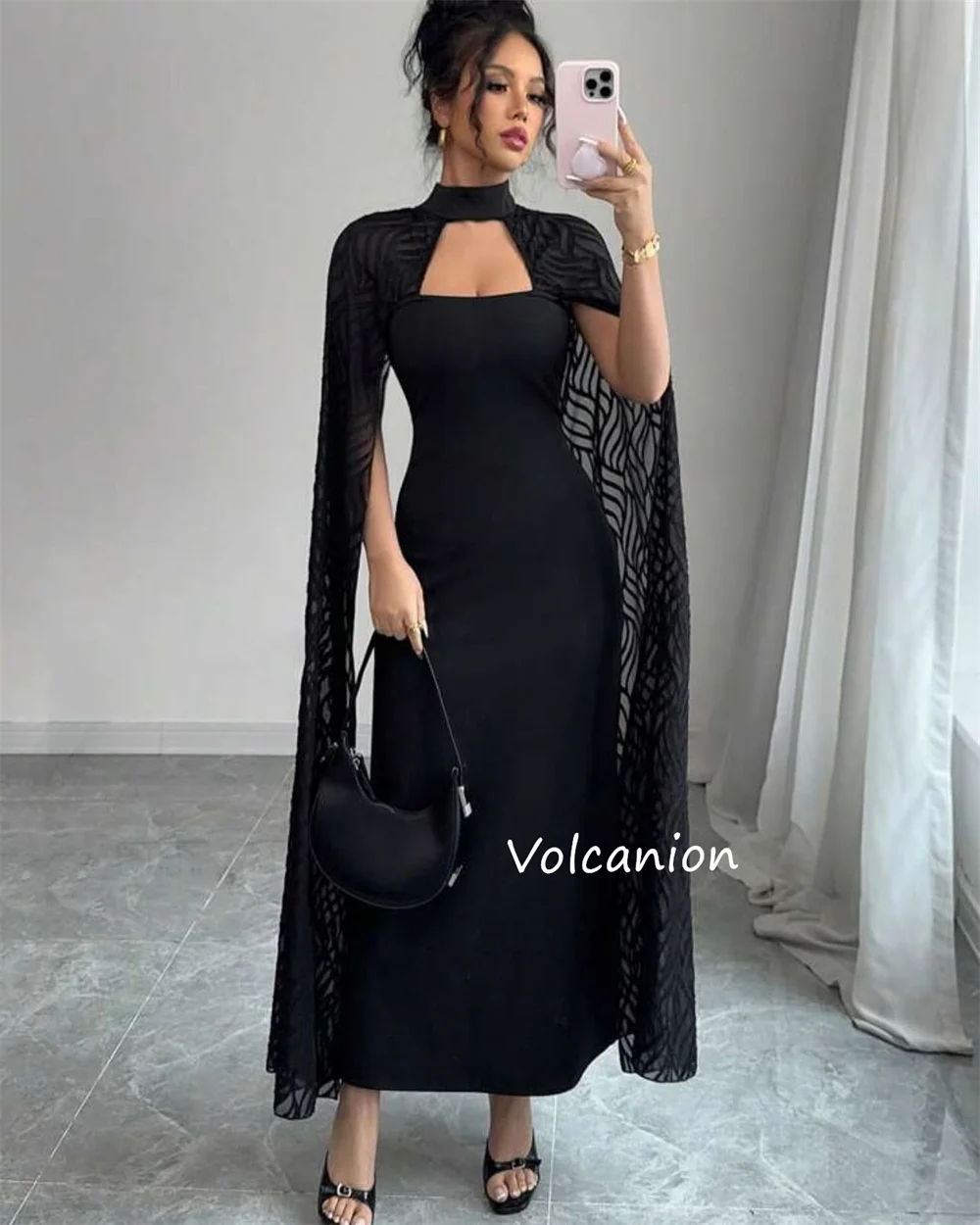 Customized Jersey High Collar A-line Midi Dresses Bespoke Occasion Homecoming Party Classic Simple Sizes Available