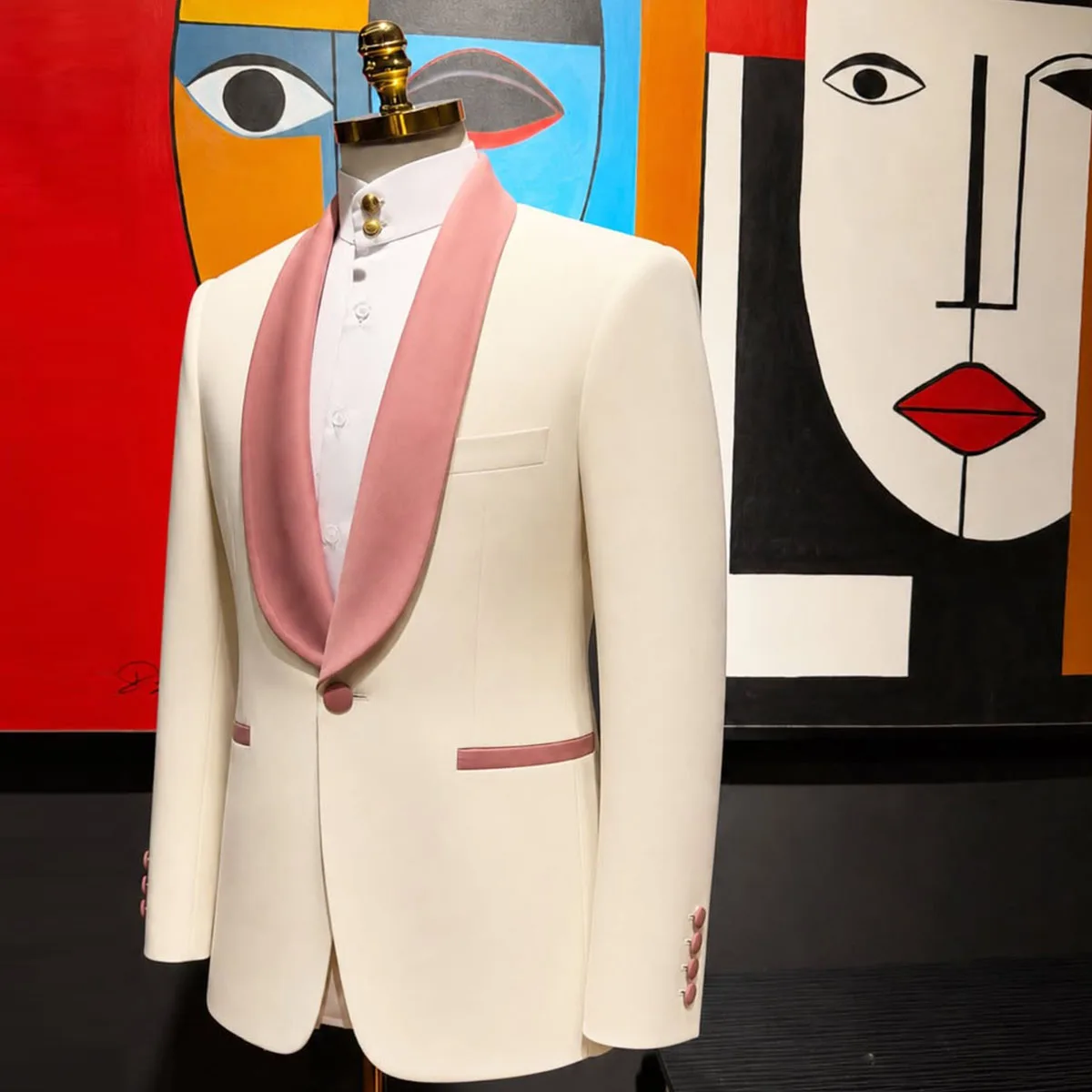 Customized Men Suits Shiny 2 Pieces Sets Shawl Collar Luxury Ropa Hombre Peaked Lapel Groom Tuxedos  Male Party Prom Blazer