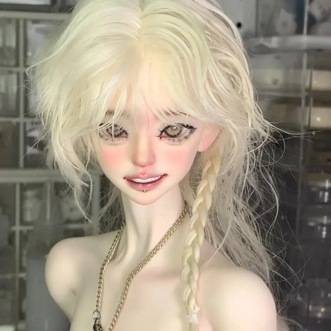 

New 1/4 Little Wolf SD BJD Doll Dark Makeup Head, Teeth, Flower, Blue Beans, Elegant Girl, Resin Toy Gift, Just the Head