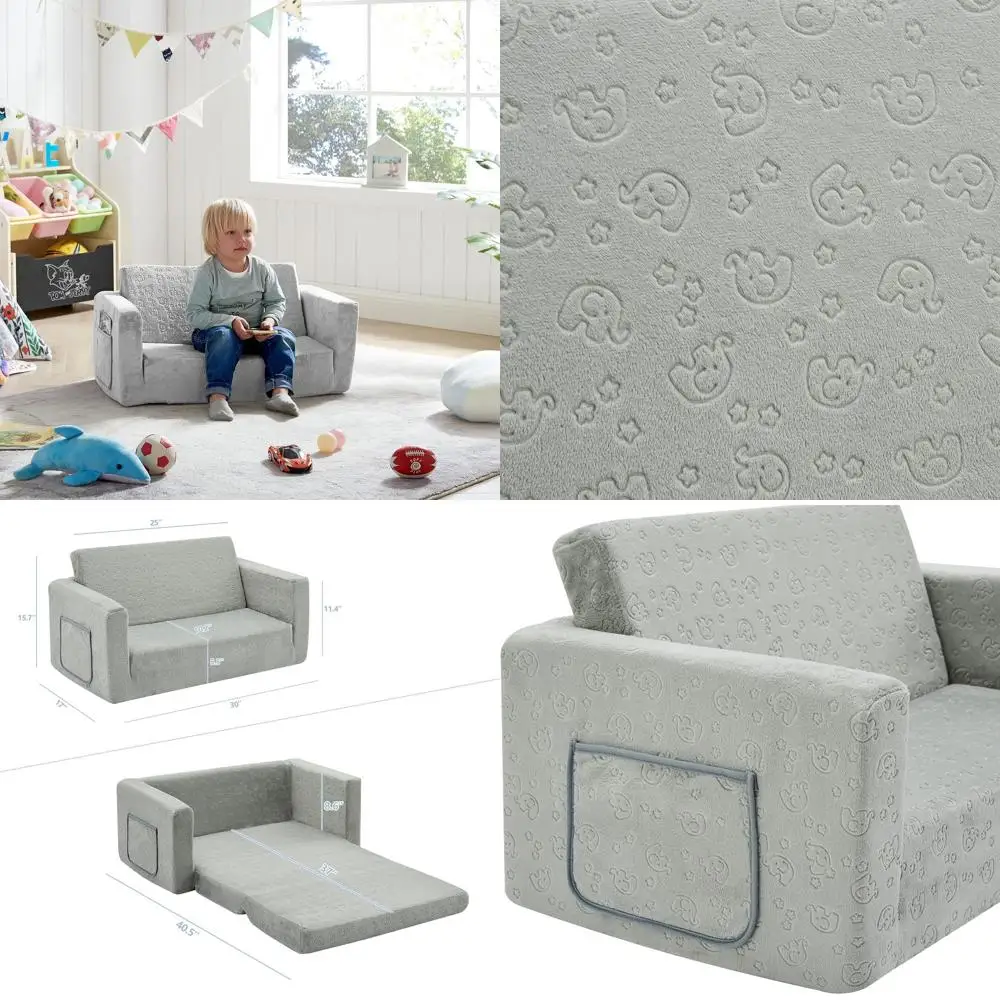 

2-in-1 Kids Sofa: Convertible Couch to Lounger with Plush Fabric