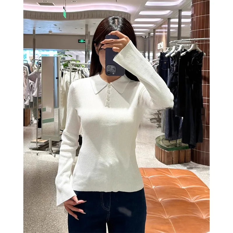 Long Sleeve Sweet Turn-down Collar Jumpers Casual All-match Pullovers 2024 Autumn Winter Solid New Japanese Chic Women Sweater