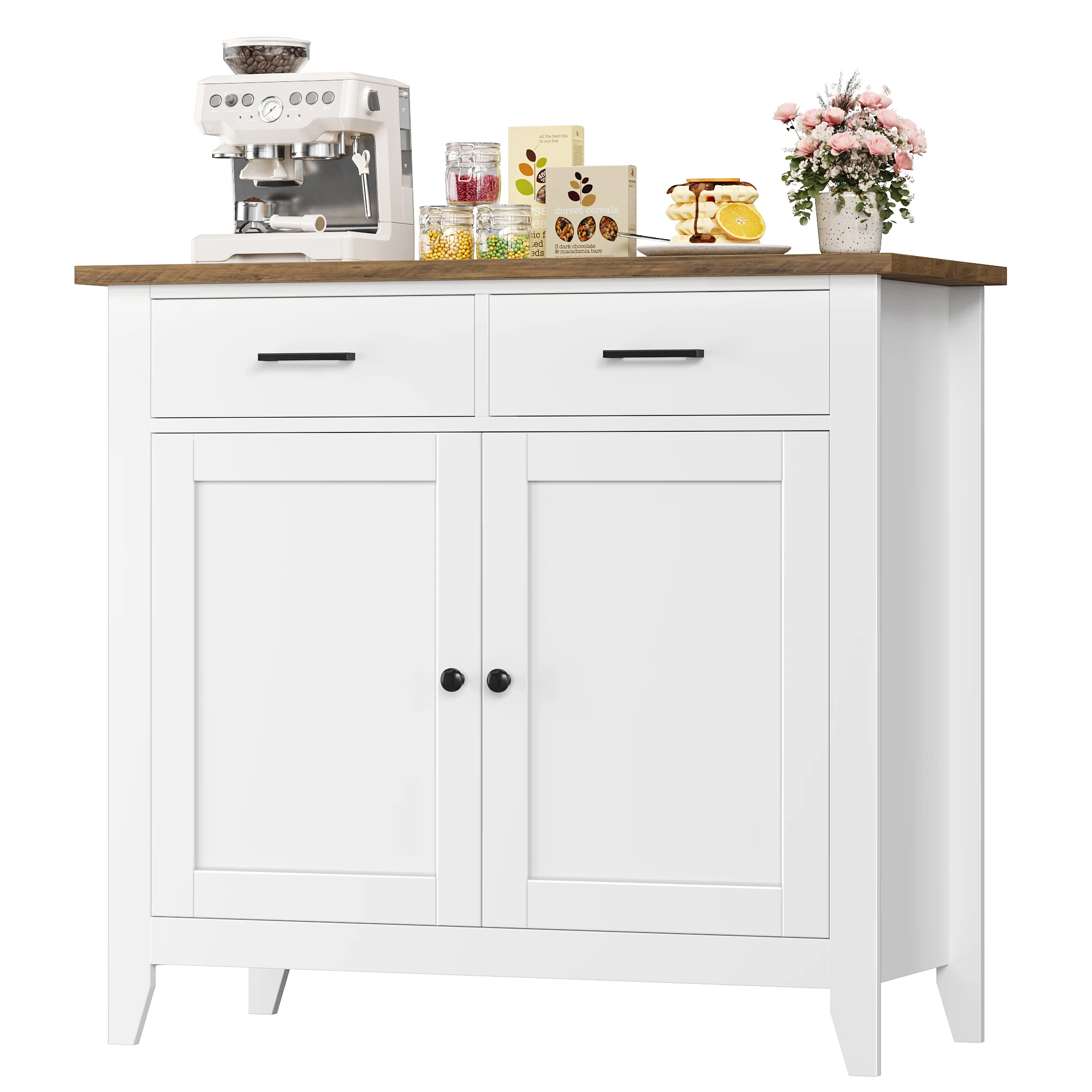 Küchenschrank mit Arbeitsplatte, Sideboard mit 2 Schubladen und 2 Türen, Buffetschrank für Küche, Wohnzimmer, Esszimmer, Flur, H
