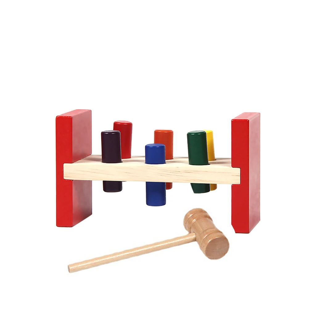 

Wooden Whack Toy Pounding Hammer Educational Plaything Bright Colors Simple Shape H Eye Coordination Baby Toys