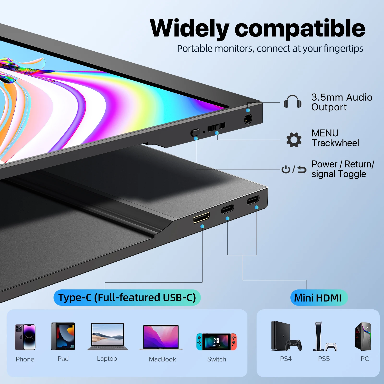 Imagem -03 - Monitor Portátil Eviciv para Laptop de 156 Polegadas Fhd Ips Extensor de Tela de Laptop para Cuidados com os Olhos com Capa Inteligente para Macbook Ps4 Xbox Switch Phone pc