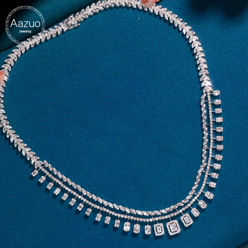 Aazuo 18K White Gold For Lady Glamorous Elegant Natrual Sparkling Diamonds 10ct Necklace Luxury Wedding Engagement Fine Jewelry