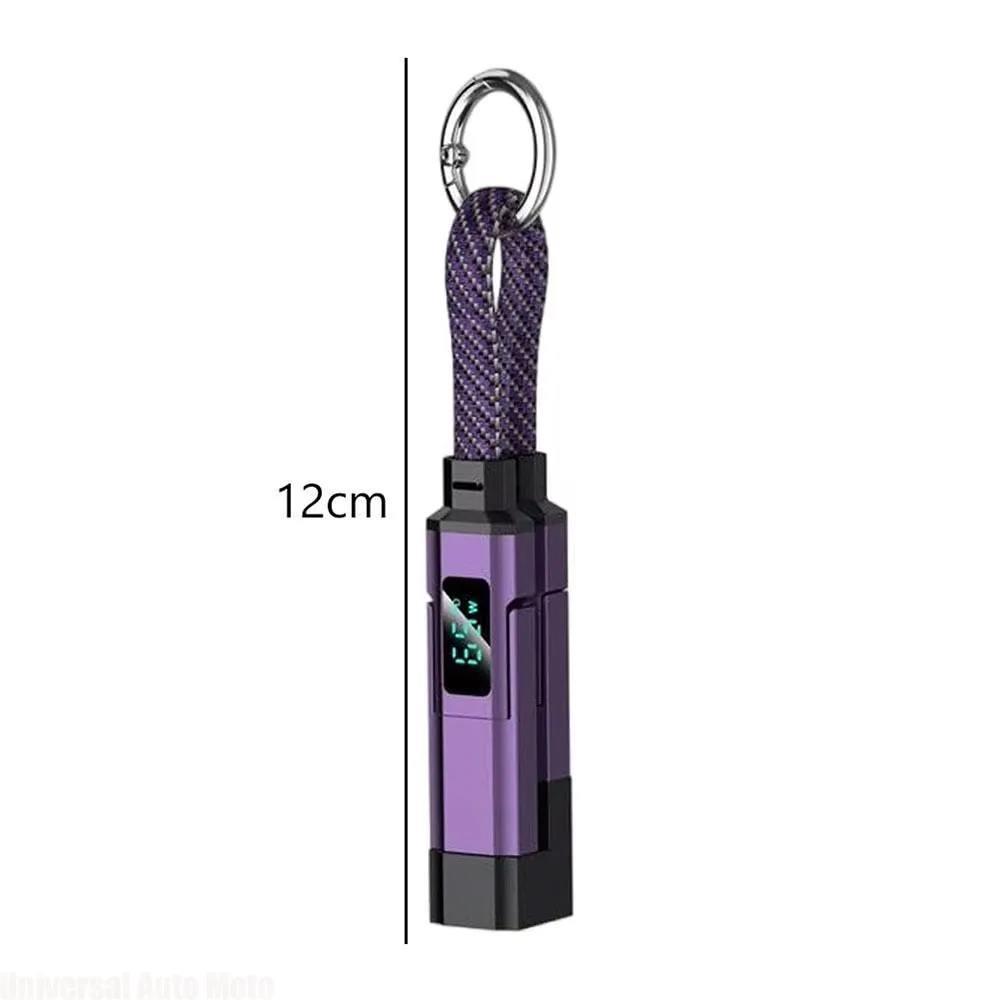 4-in-1 USB C Keychain Charger Cable with Digital Display 65W Fast Charging Short Braided Data Cord for Type-C/L/USB-A Portable