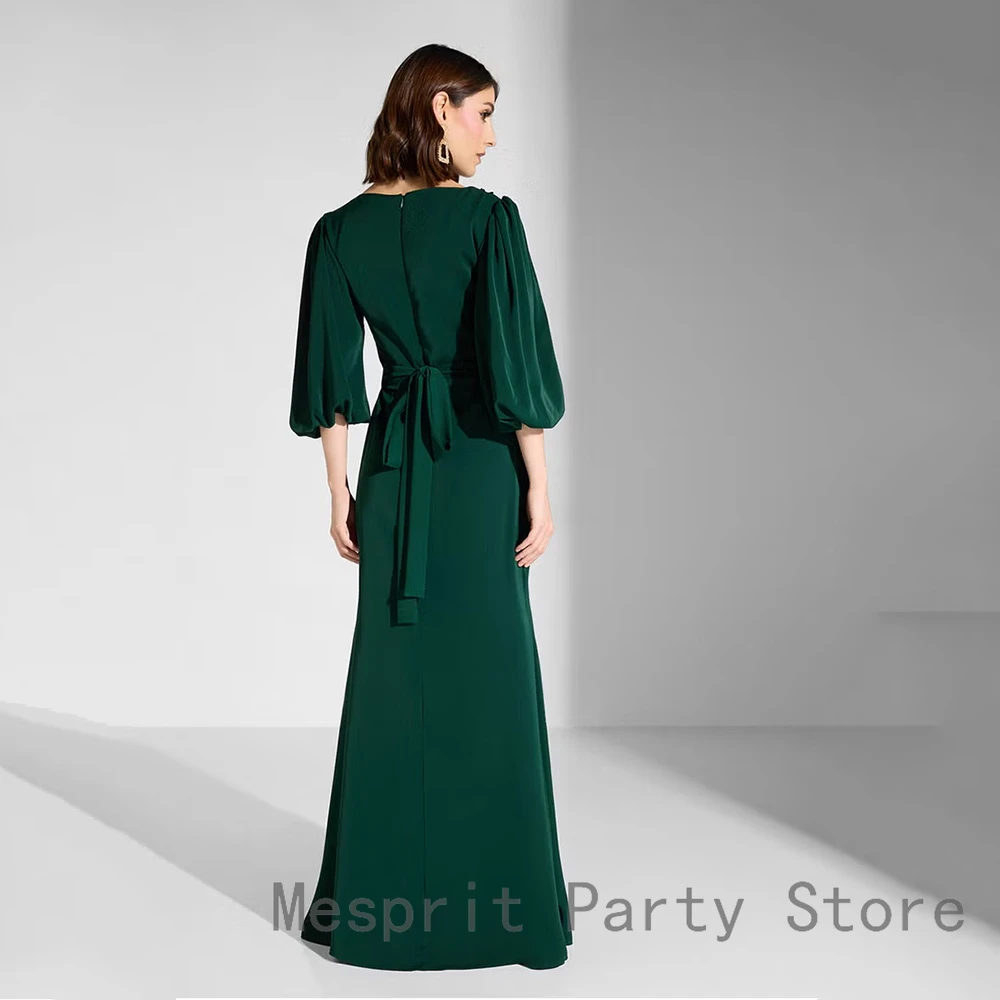 Elegancka Zielona Sukienka Wieczorowa Długa Suknia Balowa Dekolt O Obcisła Suknia Formalna na Przyjęcie Kwiaty z Piórami Sukienka Arabia Saudyjska