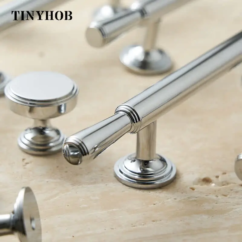 Tinyhob Modern Bright Silver Brass Cupboard Wardrobe  Luxury Cabinet Knobs Furniture Door Handle Available in Multiple Sizes