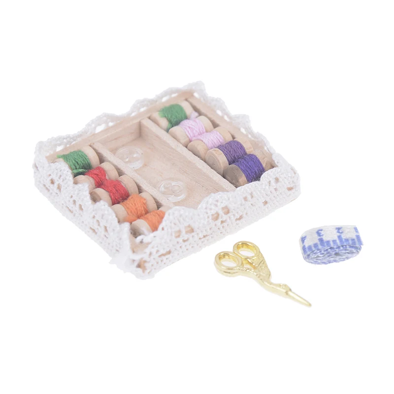 1:12 Mini Sewing Machine Sewing Box with Needle Scissors Kit Simulation Home Furniture Dollhouse Miniature Accessories