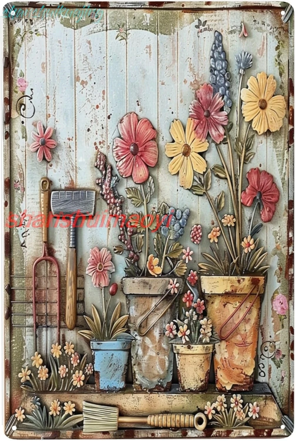 Decor 8''x12'' garden tools and flowerpots vintage metal tin signs, plaque decoration wall art, indoor/external FGDD sign