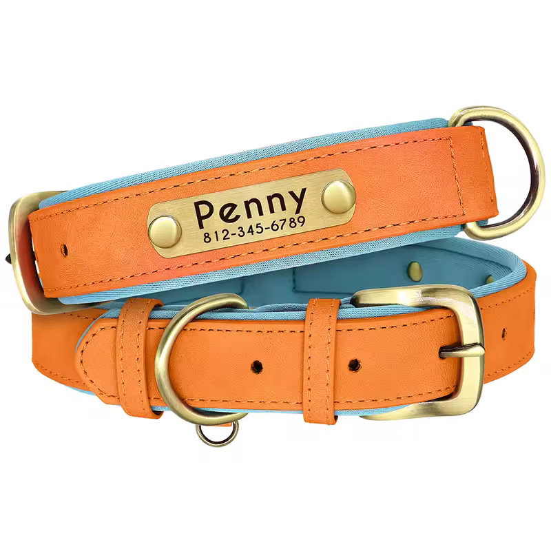 Customized PU Leather Nameplate Dog Collar Soft Padded Dogs Collars Free Engraving Name for Small Medium Large Dogs Adjustable - Image 11