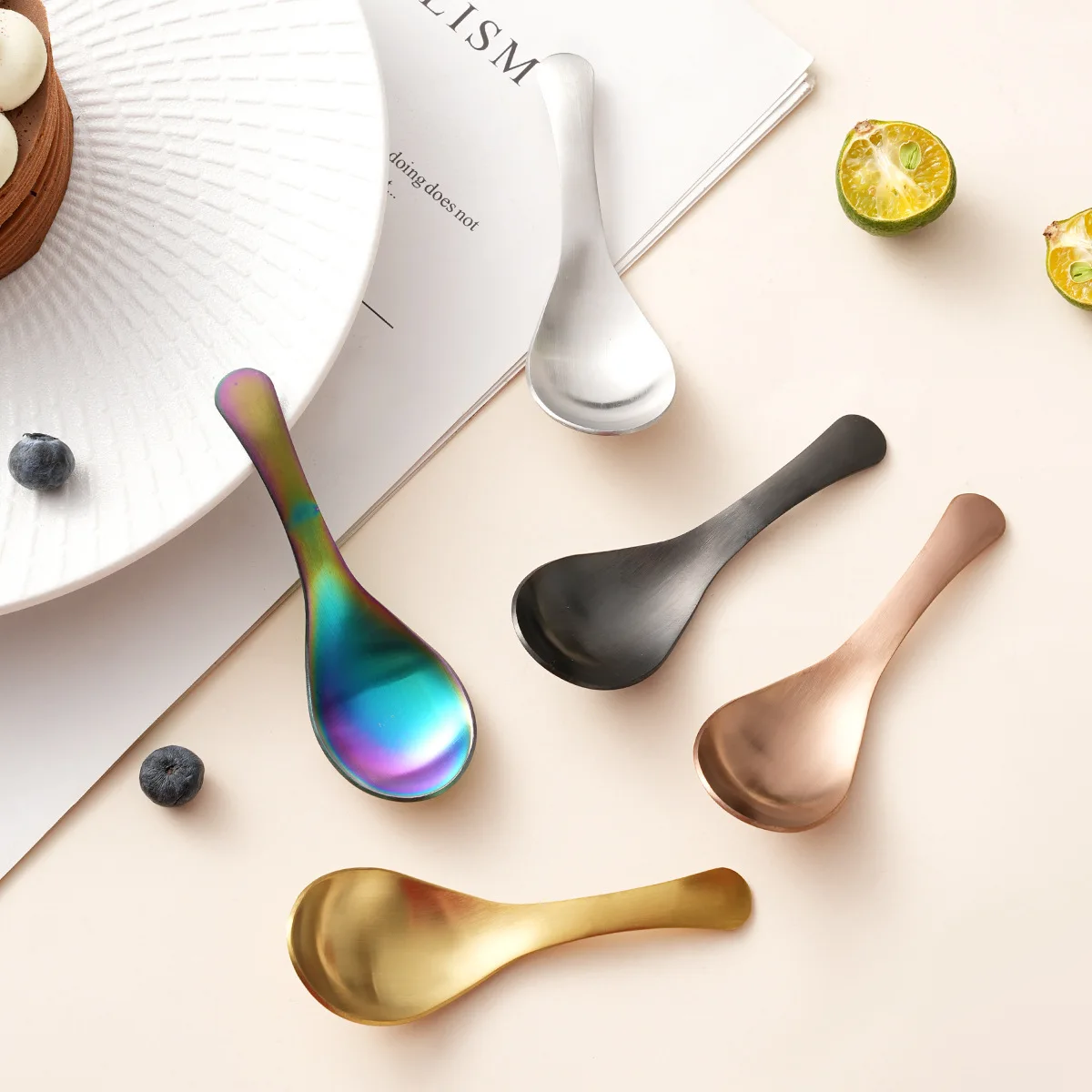 Short Handle 304 Stainless Steel Spoon for Children Eating Dessert Soup Spoon Tea Spoon Coffee Bean Spoon Bird's Nest Spoon