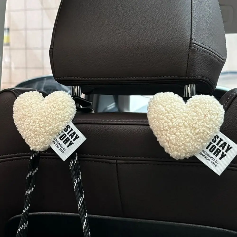 Cute Love Heart Seat Back Car Hook Plush Universal Storage Holder Creative Multifunctional Auto Headrest Hang Hooks Handbag