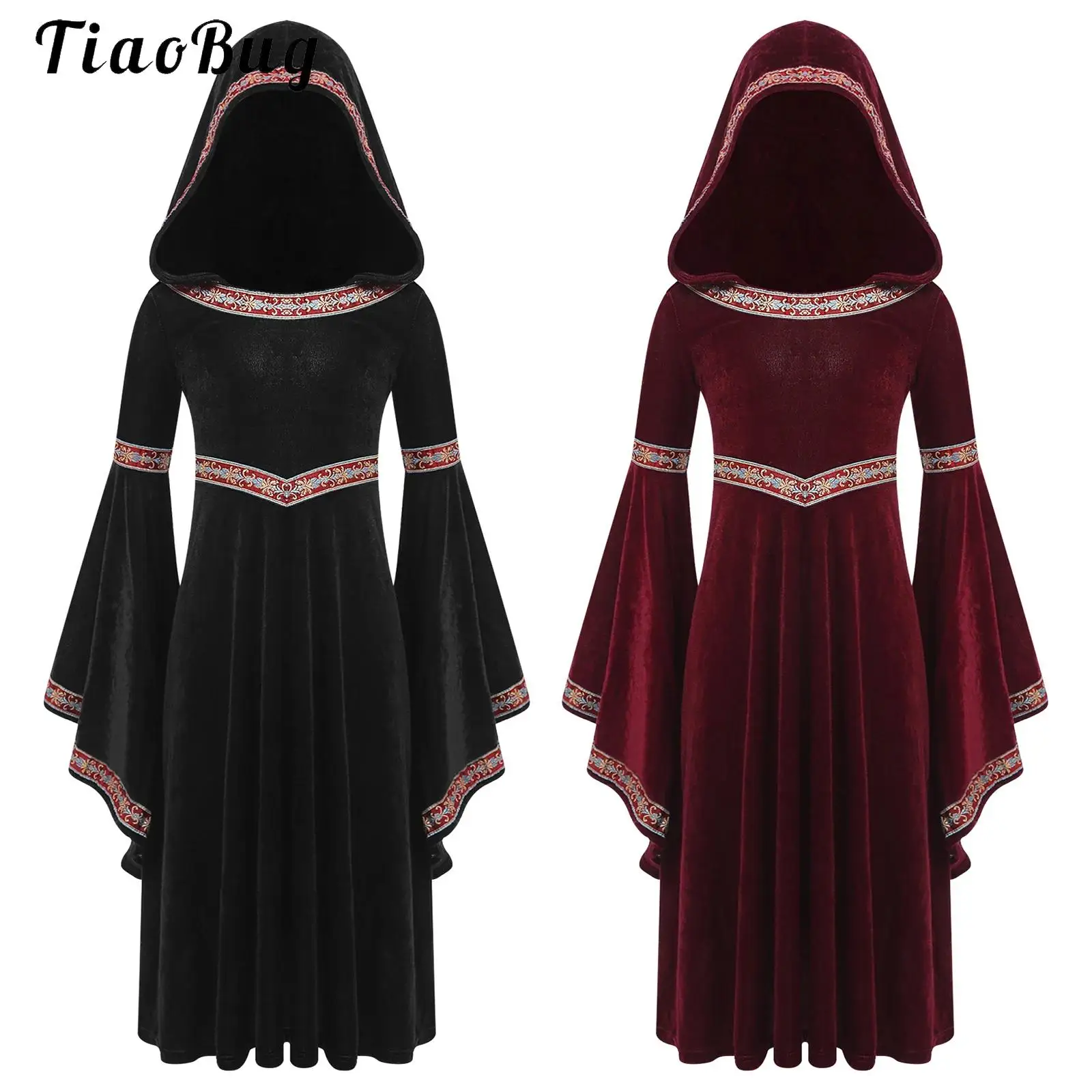 

Medieval Costume for Girls Medieval Renaissance Halloween Velvet Dress Palace Princess Victorian Queen Cosplay Hooded Robe