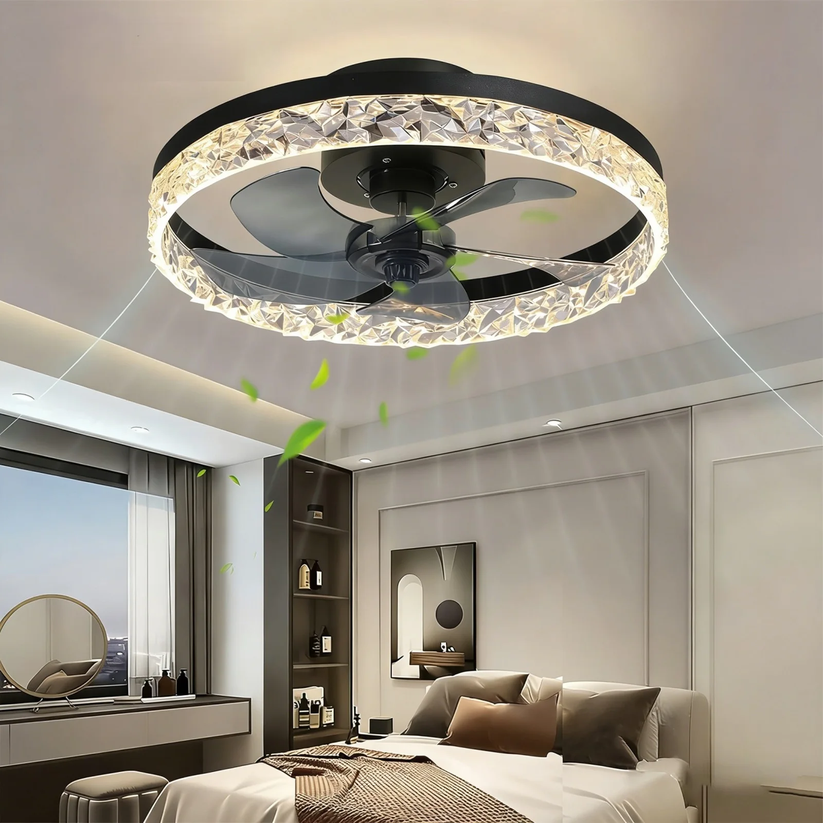 Simple LED Ceiling Lamp with Fan Nordic Gloss Lighting Electric Fan Remote Control Dimming 6-speed Cooling Ceiling Fan Lamp