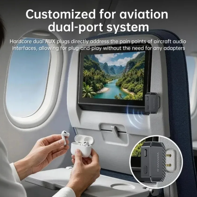 Lossless Audio GT36 6.0 Transmitter AUX Jack 6H Playtime Simultaneous 2 Device Pairing for Flight Cinema Switch Gaming Treadmill