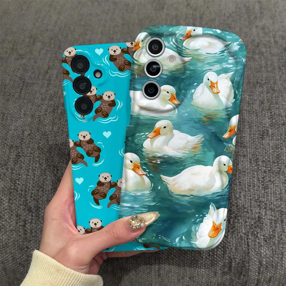 

Anime Duck Water Lazy Phone Case For Samsung Galaxy A13 A15 A16 A06 A11 A12 A14 A05 M11 M12 F12 4G 5G Feilin Wave Oil Shell
