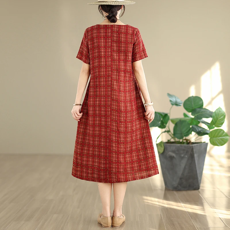 กระโปรงทรงเอเอวสูงสไตล์เรโทรลายชนเผ่าผ้าฝ้ายลินินสำหรับผู้หญิง ทรงเข้ารูป ใส่สบาย เหมาะสำหรับฤดูร้อนและใส่ไปทำงาน