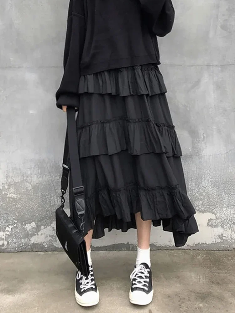 Summer Korean Women's High Waist Asymmetric Solid Color Pleated Versatile Spliced Half Skirt New Sweet Fashion Casual Skirt