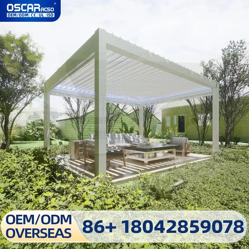 

Ecofriendly 4x5m Aluminum Louvered Roof Pavilion Powder Coated LED Rodent Proof for US Gardens Backyards Patios Pergola