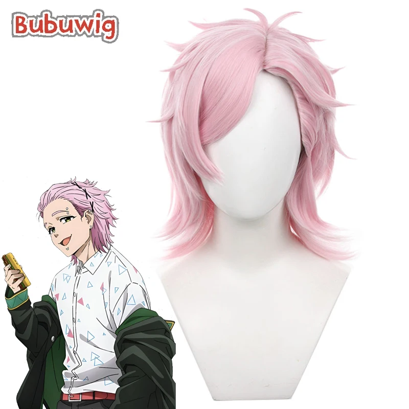 

Bubuwig Synthetic Hair Mitsuki Kiryu Cosplay Wigs Wind Breaker Mitsuki Kiryu 43cm Short Straight Pink Men Cos Wig Heat Resistant